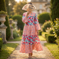 L-XL Moon Printed Cotton Dress 57" Long Jalabiya TN 287