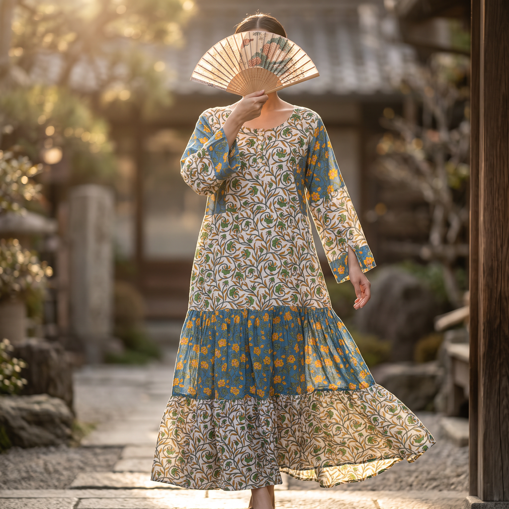 2XL/3XL Juhi Printed Cotton Dress 57" Long Jalabiya  TNY 775