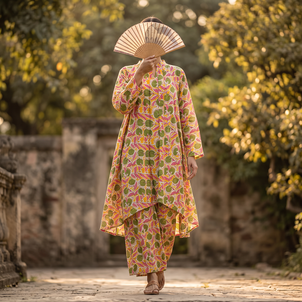 L/XL Rasha Printed Cotton Dress 57" Long Jalabiya RN 930