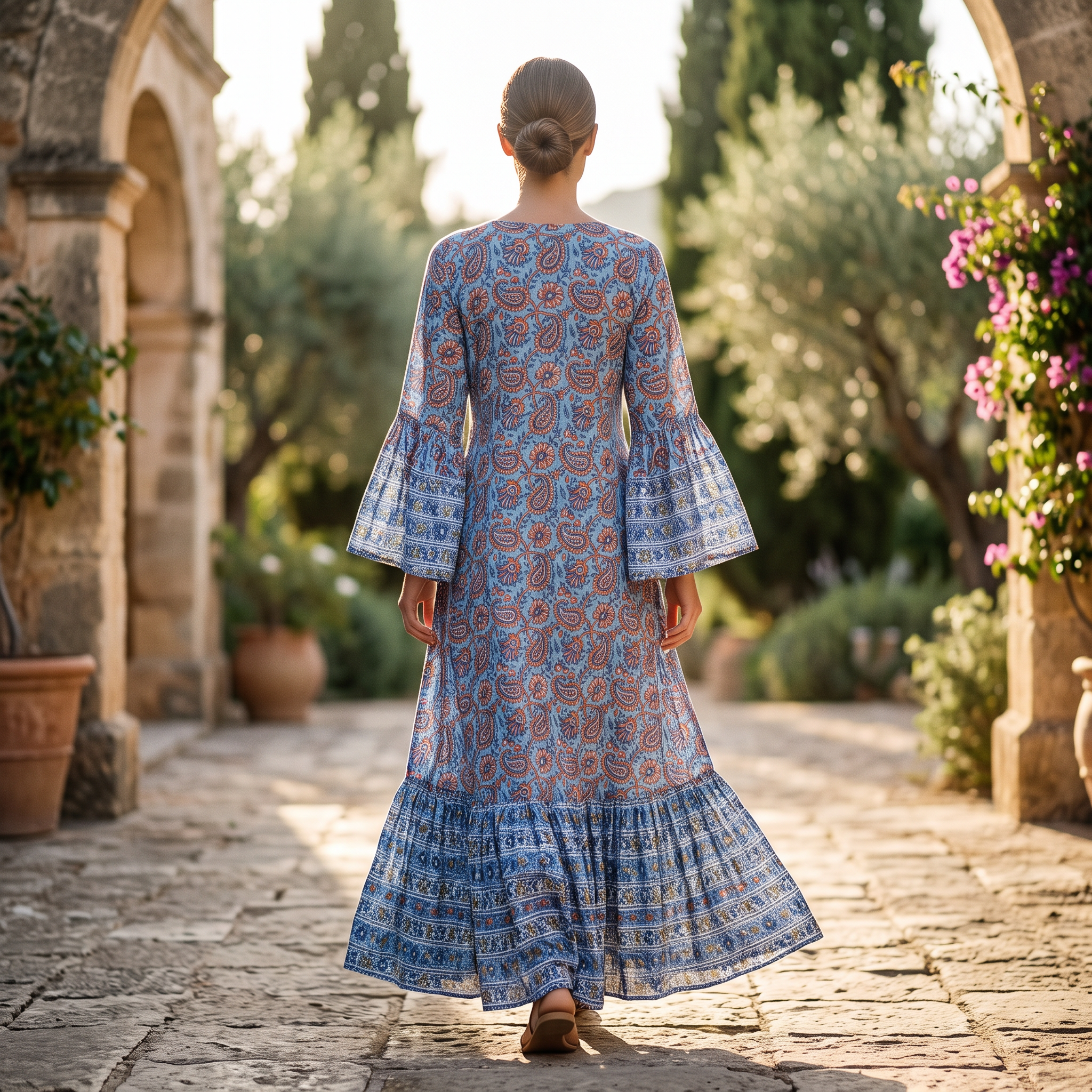 L/XL Kiai Printed Cotton Dress 57" Long Jalabiya TNY 738
