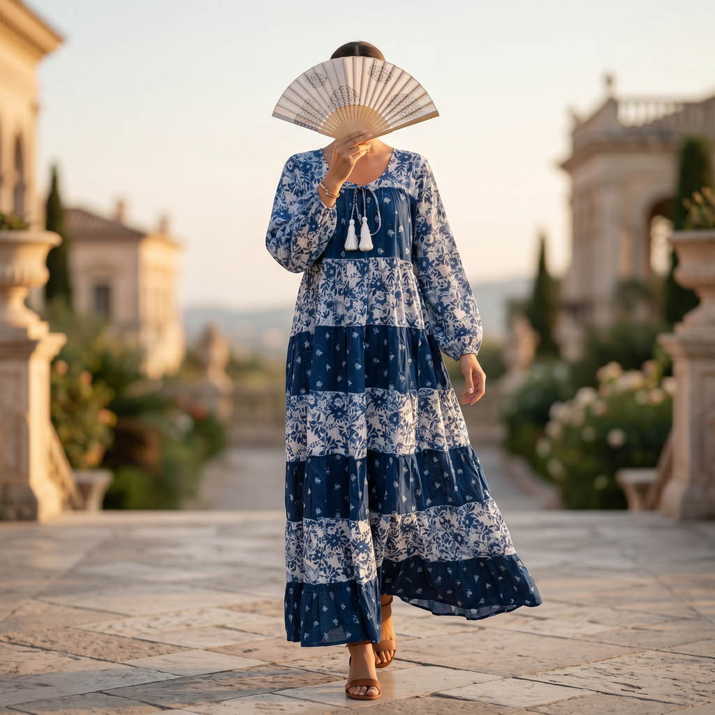2XL-3XL Bushra Printed Cotton Dress 57" Long Jalabiya
