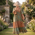 L/XL Special  Silk Crystal Printed Cotton Dress 57" Long Jalabiya RN 950