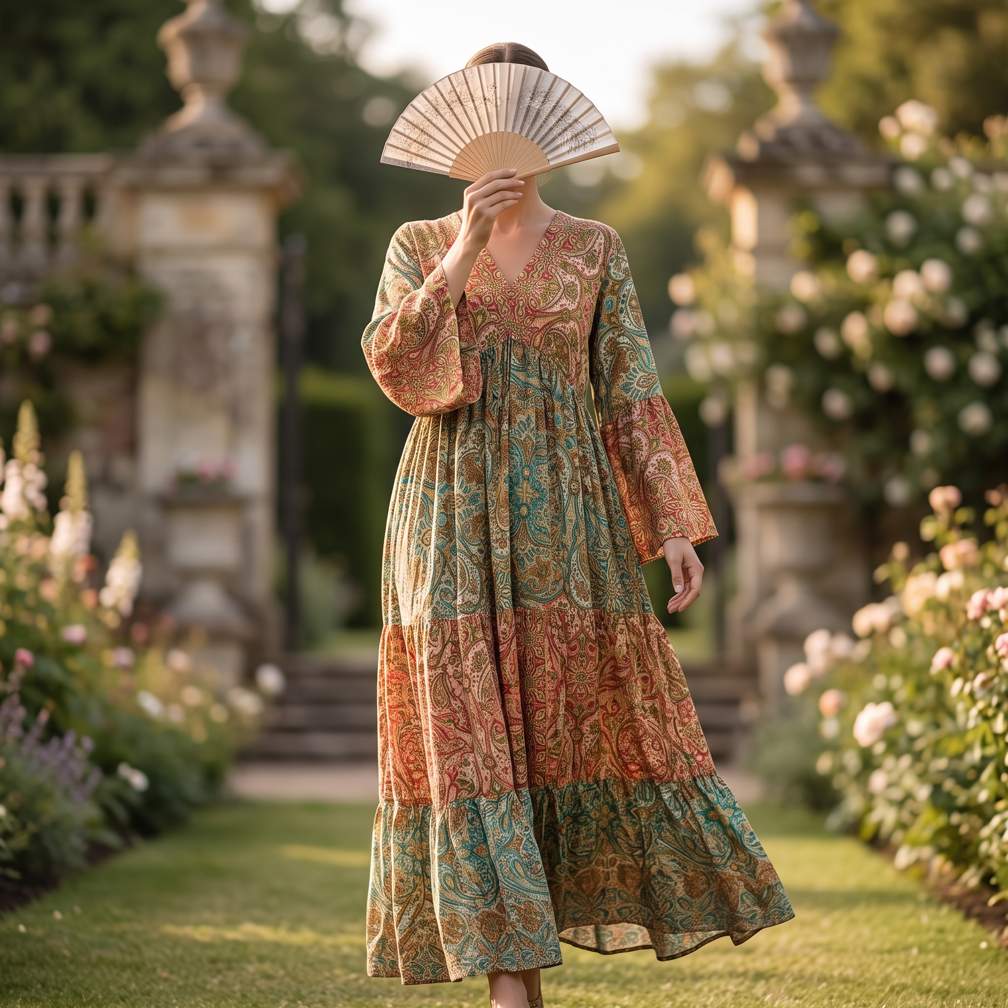 L/XL Special  Silk Crystal Printed Cotton Dress 57" Long Jalabiya RN 950