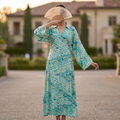 LXL Crystal Silk Hayat Cotton Printed Dress 57" Long Jalabiya RNY 1068