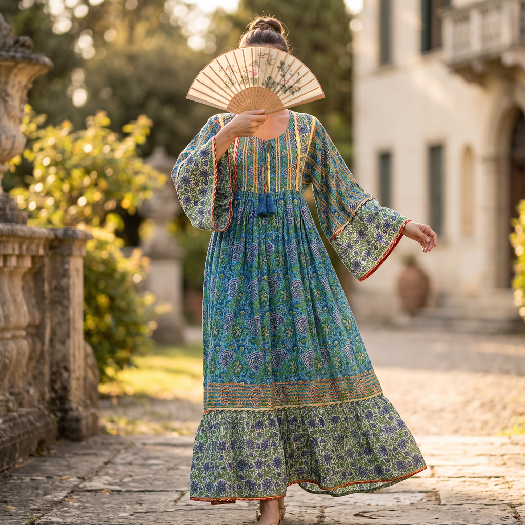 S/M Ebrah Printed Cotton Dress 57" Long Jalabiya RN 910