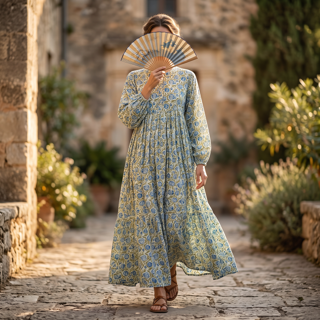 S/M  ZAHRA Printed Cotton Dress 57" Long Jalabiya RN 926