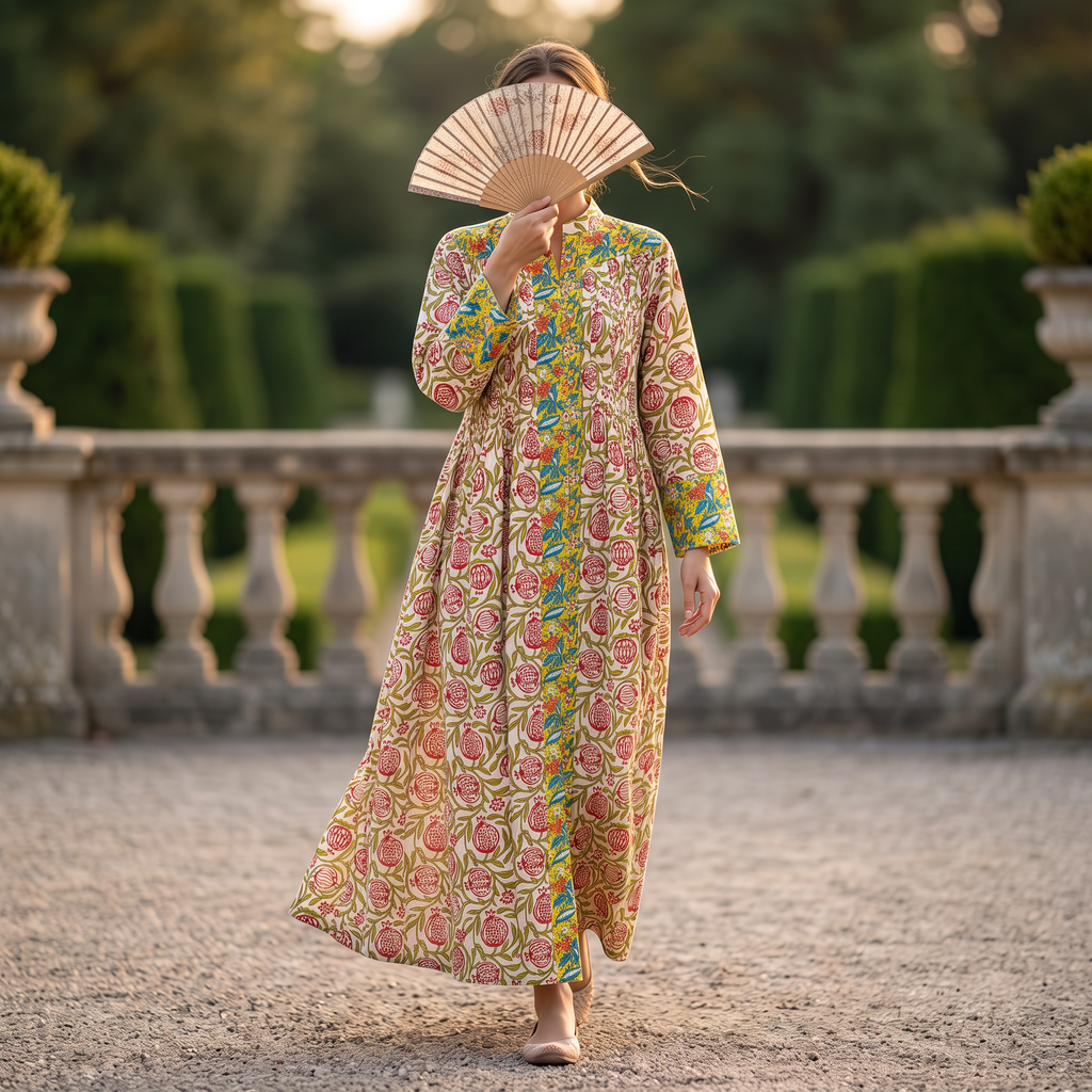 S/M Aafreen Printed Cotton Dress 57" Long Jalabiya RN 1026