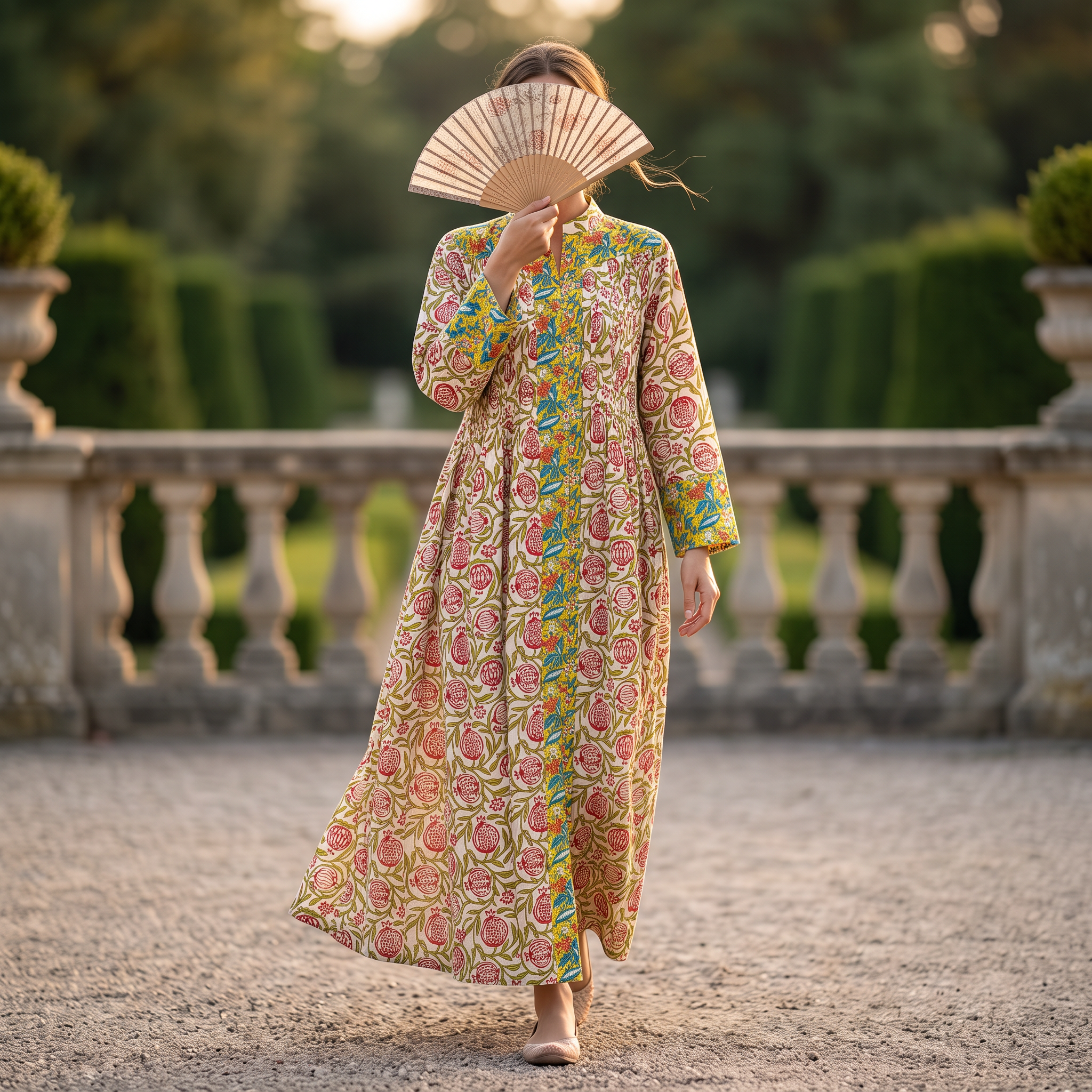 S/M Aafreen Printed Cotton Dress 57" Long Jalabiya RN 1026