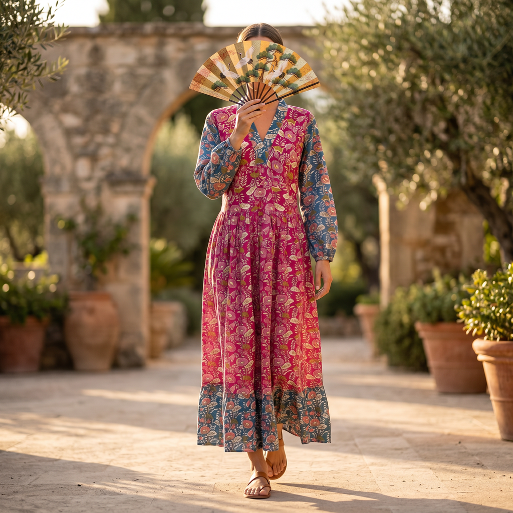 XS-S Bahira Printed Cotton Dress 54" Long Jalabiya TN 252