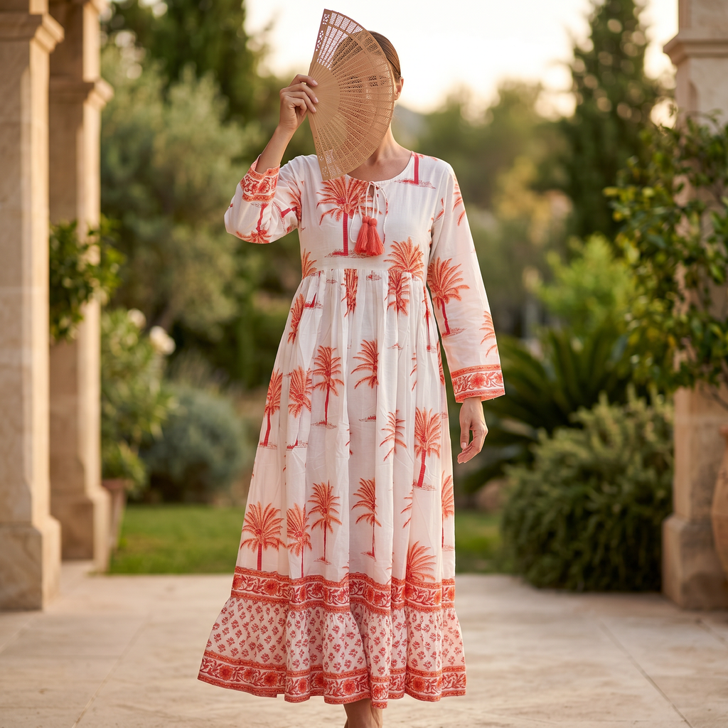 XS-S Haifa Printed Cotton Dress 54" Long Jalabiya TN 251