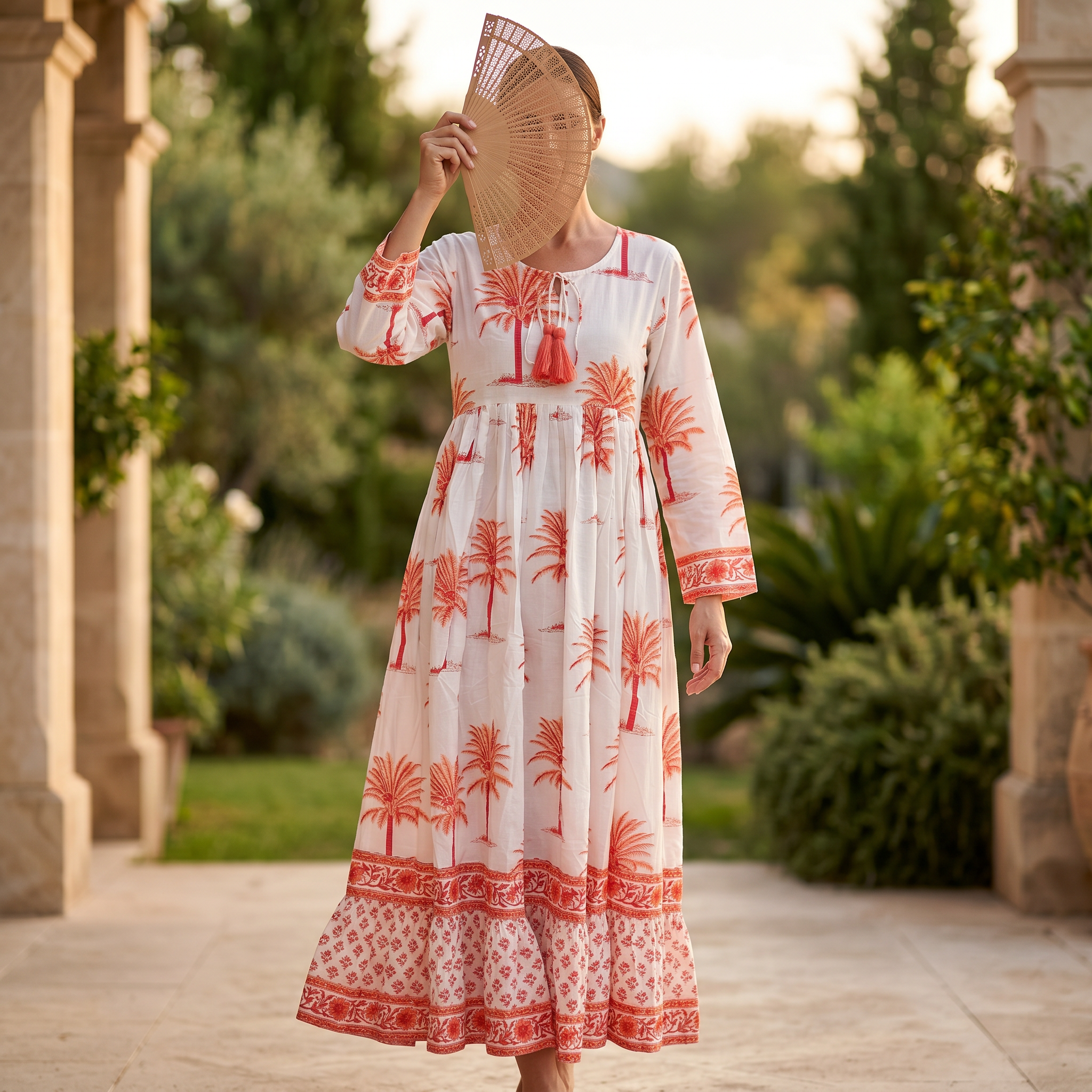 XS-S Haifa Printed Cotton Dress 54" Long Jalabiya TN 251