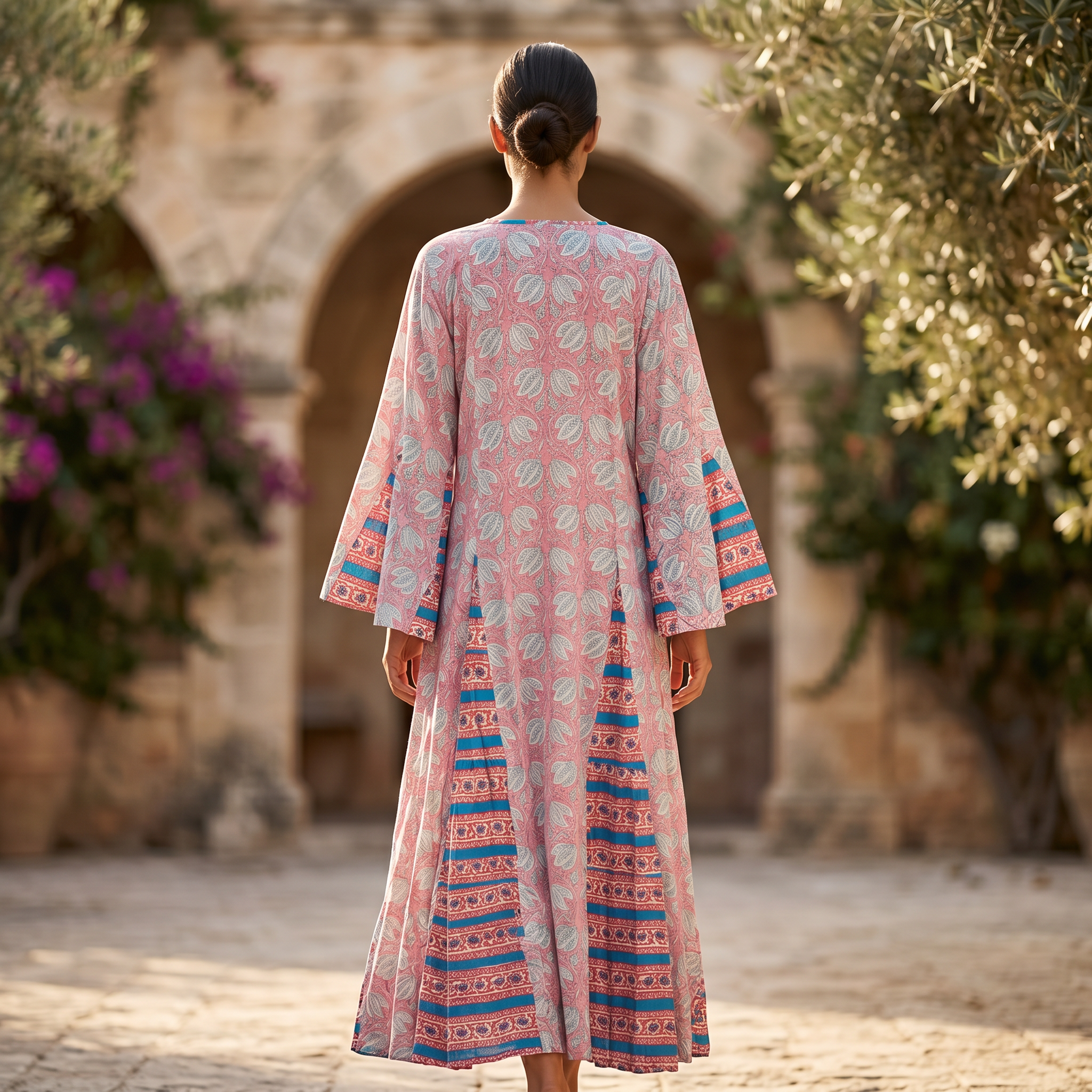 L-XL Kiai Printed Cotton Dress 57" Long Jalabiya TN 279