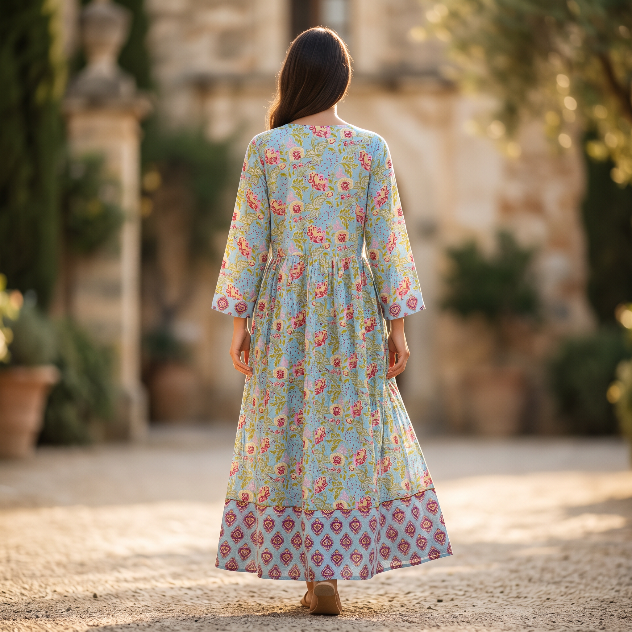 L/XL Zaria Printed Cotton Dress 57" Long Jalabiya  TNY 777