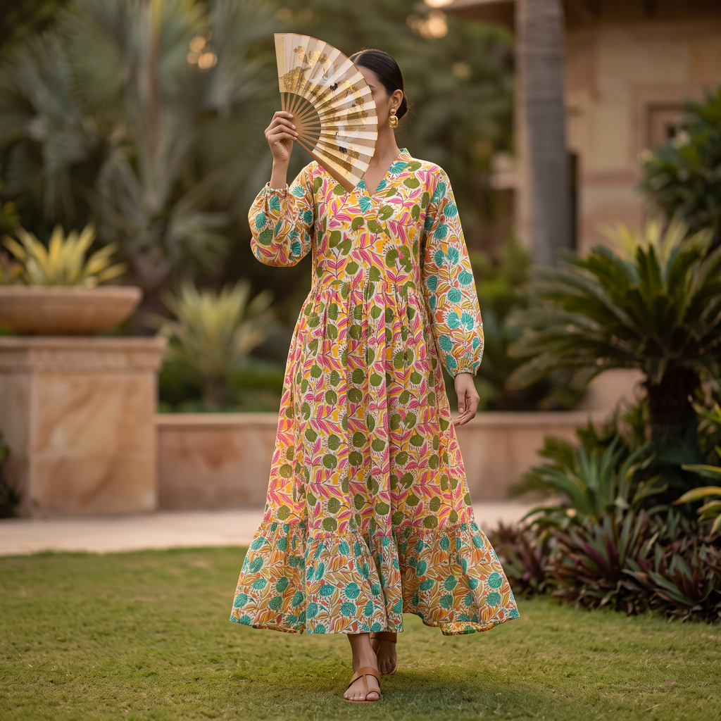 L-XL Bahira Printed Cotton Dress 57" Long Jalabiya RNY 1056