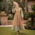 L-XL Bahira Printed Cotton Dress 57" Long Jalabiya RNY 1056