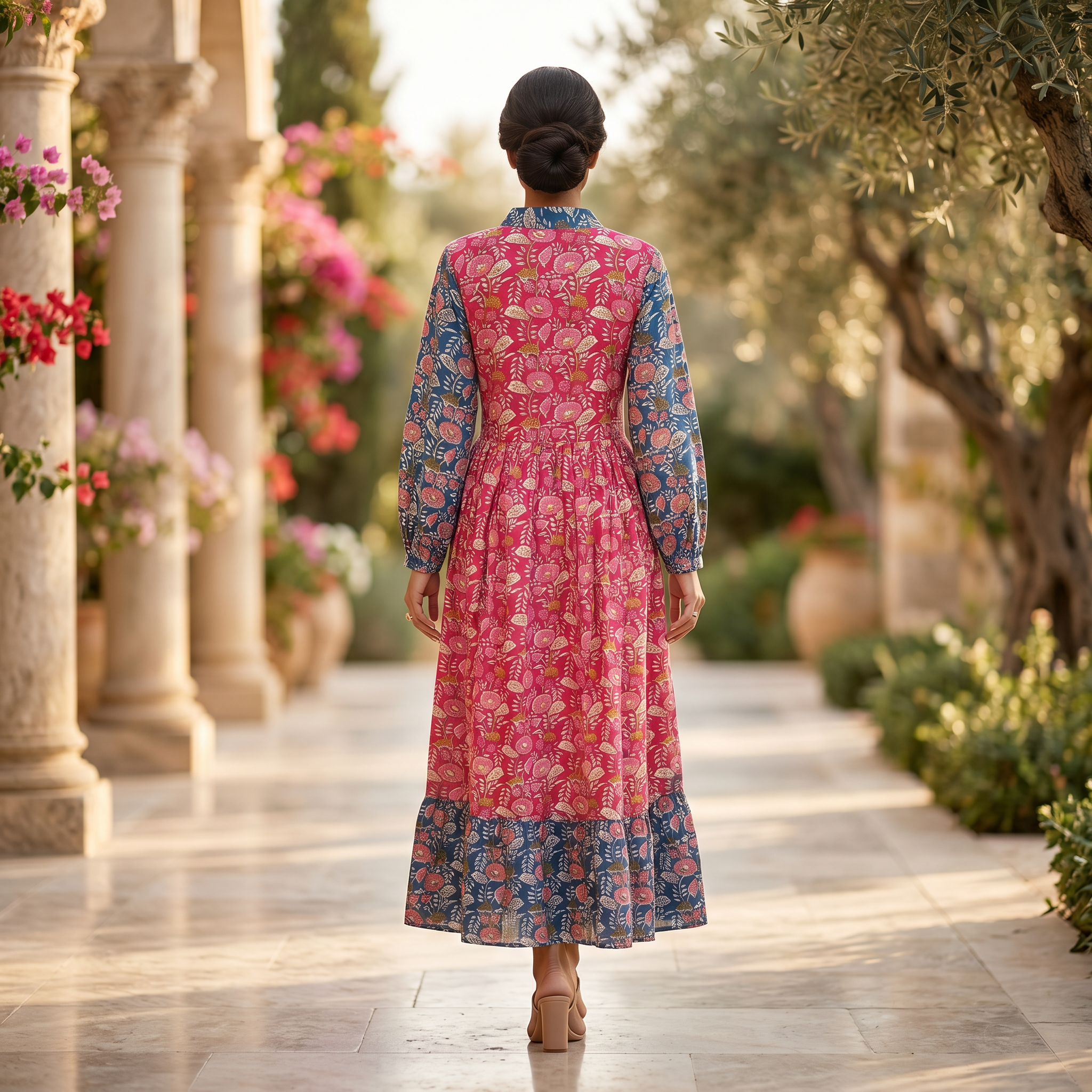 XS-S Bahira Printed Cotton Dress 54" Long Jalabiya TN 252