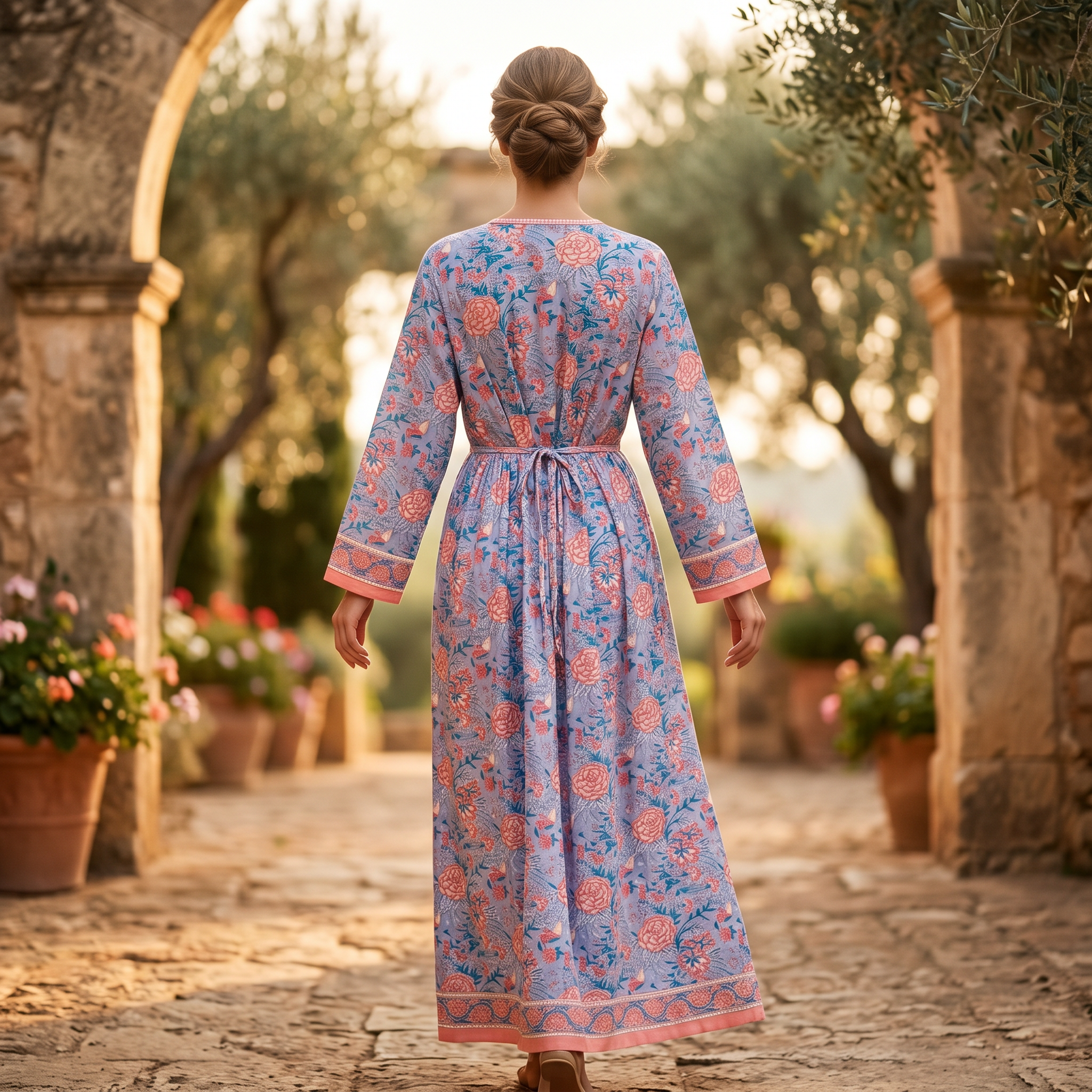 L-XL Bhopali Printed Cotton Dress 57" Long Jalabiya TN 297