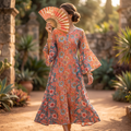 L/XL Mahdis Printed Cotton Dress 57" Long Jalabiya TNY 726
