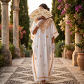 Free Size Embroidery Farasha Kaftan Cotton 57" Long Jalabiya TN 267
