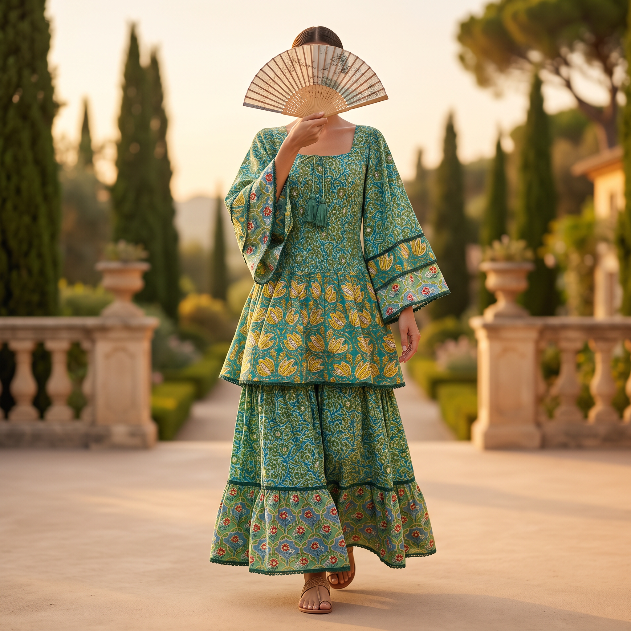L-XL Rahima Printed Cotton Dress 57" Long Jalabiya RN 991