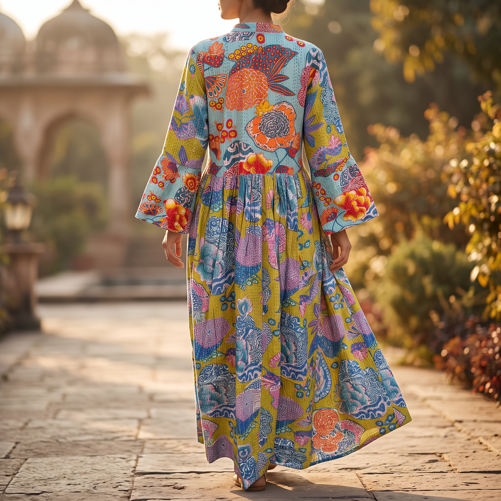 L/XL Saida Printed Cotton Dress 57" Long Jalabiya TNY 723