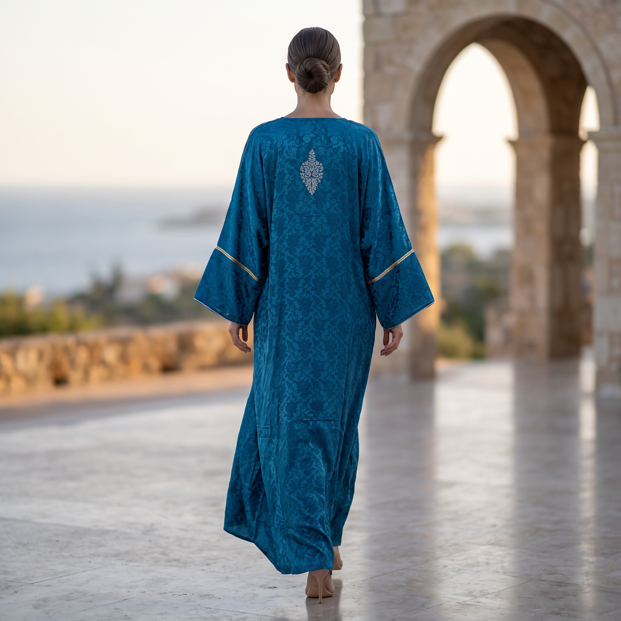 Silky Jacquard Kaftan Elegant Free-Size Luxury Abaya