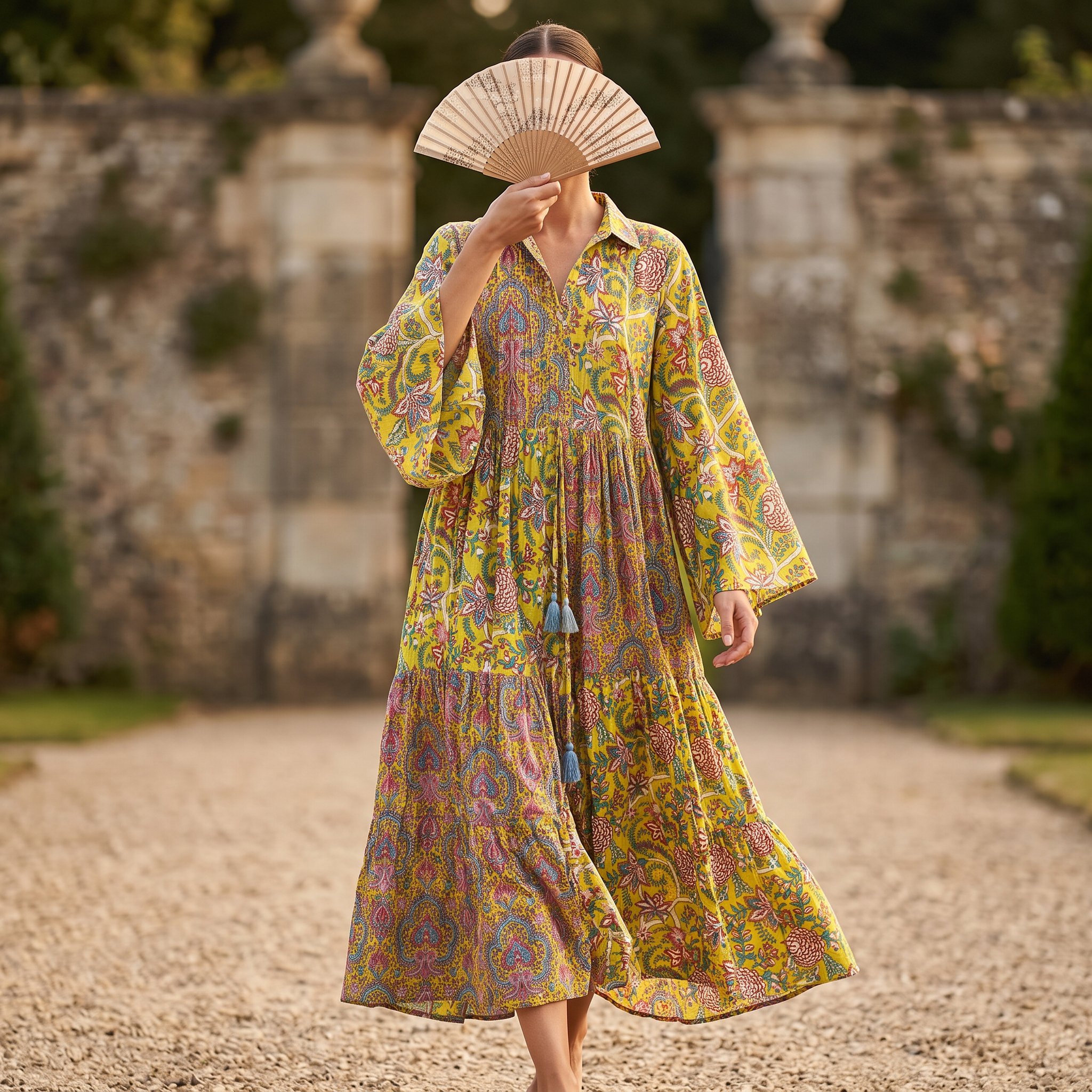 S-M Fatim Printed Cotton Dress 57" Long Jalabiya RN 1014