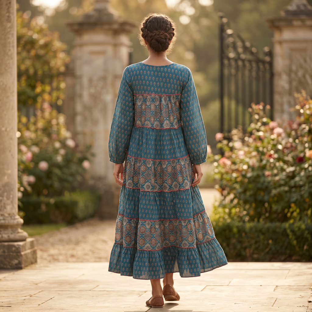 XS-S Bushra Printed Cotton Dress 54" Long Jalabiya TN 261
