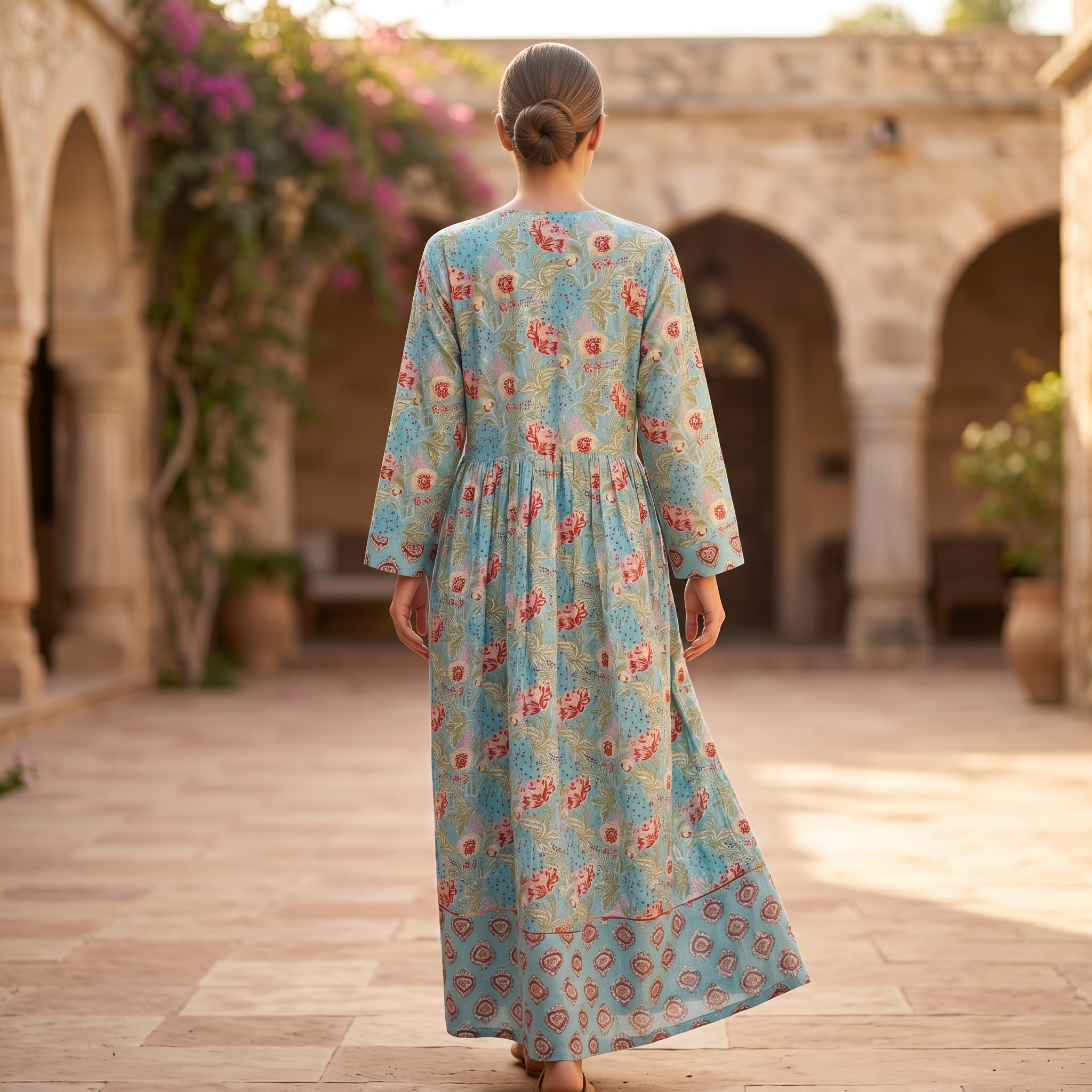 2XL-3XL Zaria Printed Cotton Dress 57" Long Jalabiya
