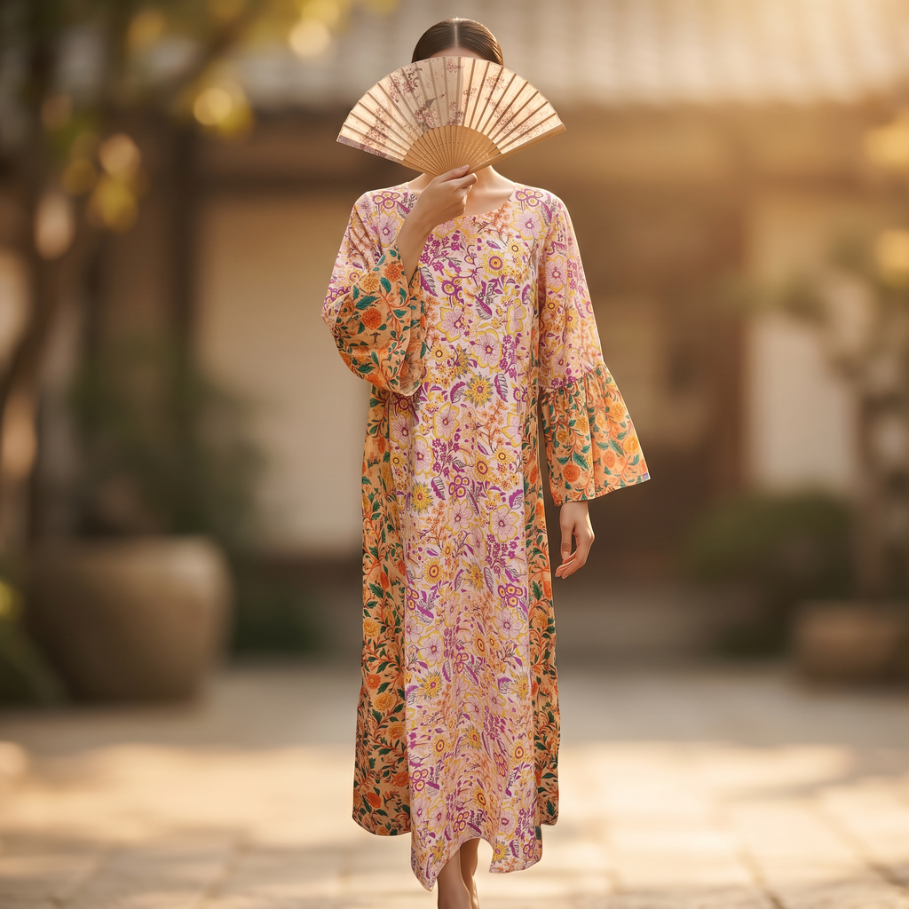 L-XL Marry Printed Cotton Dress 57" Long Jalabiya TN 298