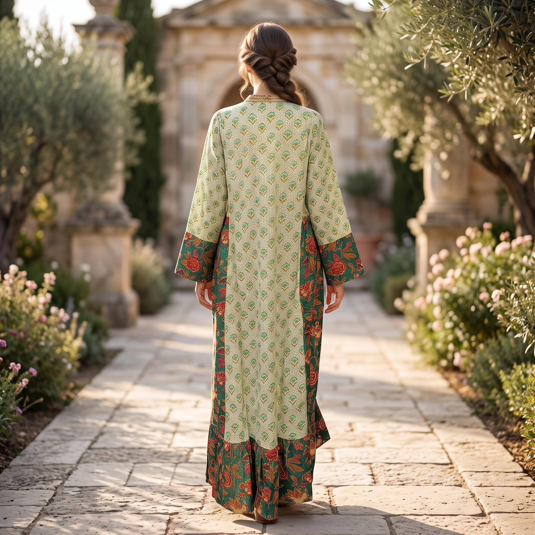 L-XL Safa Printed Cotton Dress 57" Long Jalabiya With Sheila RNY 1059