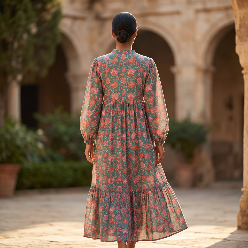 S/M  Alfia  Multi Printed Cotton Dress 57" Long Jalabiya TNY  756
