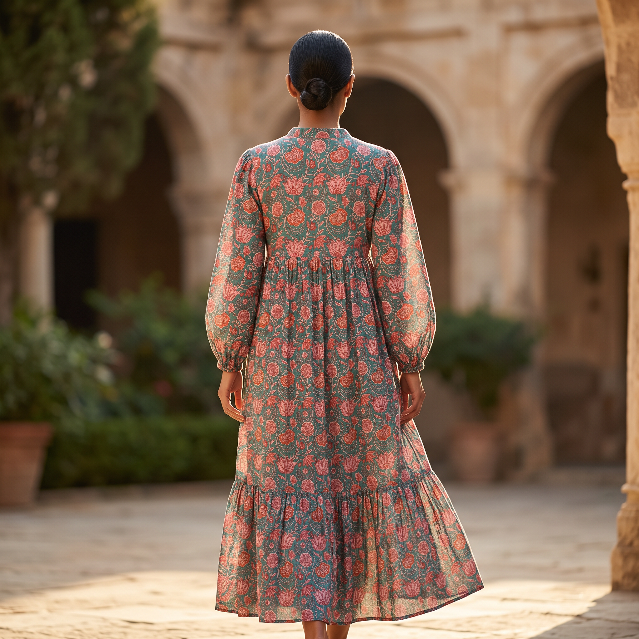 S/M  Alfia  Multi Printed Cotton Dress 57" Long Jalabiya TNY  756