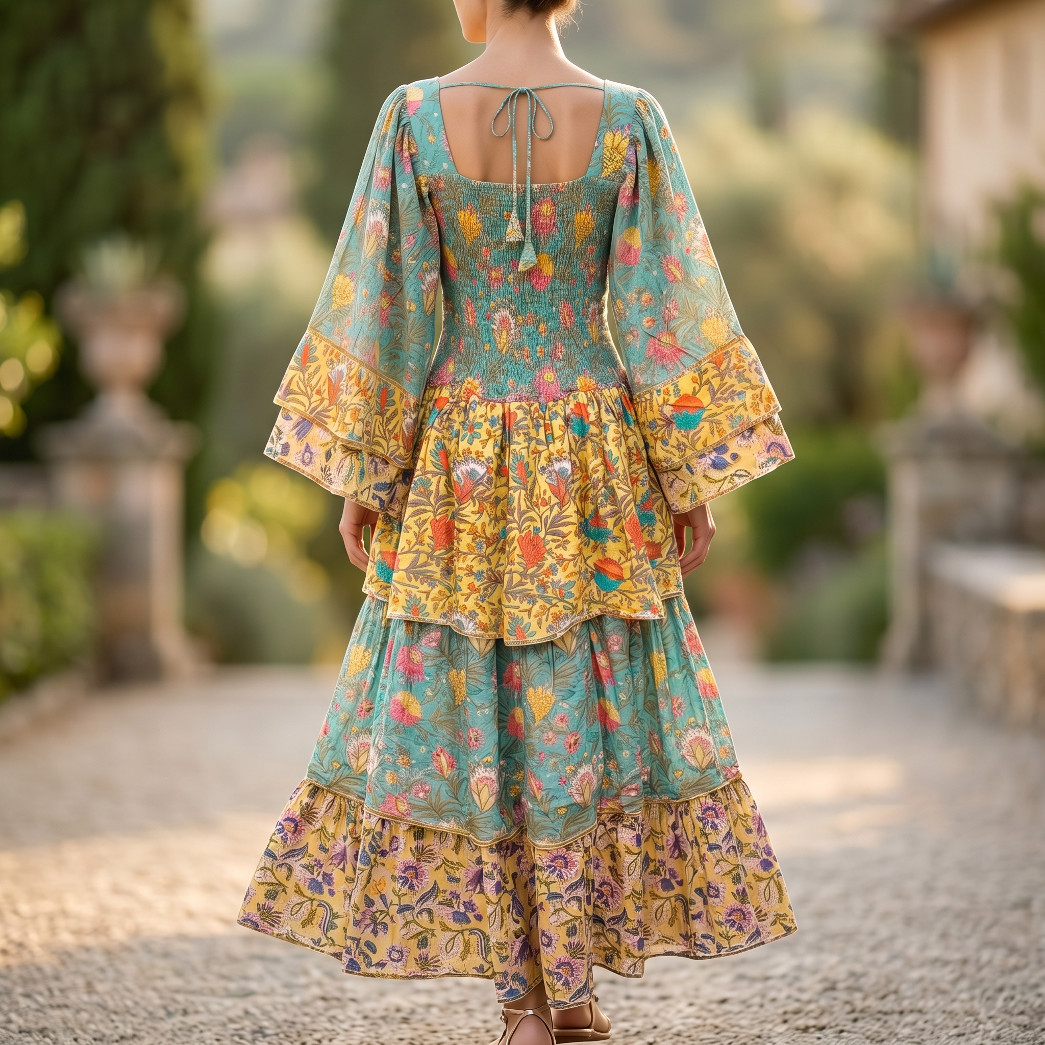 S-M Rahima Printed Cotton Dress 57" Long Jalabiya TN 243