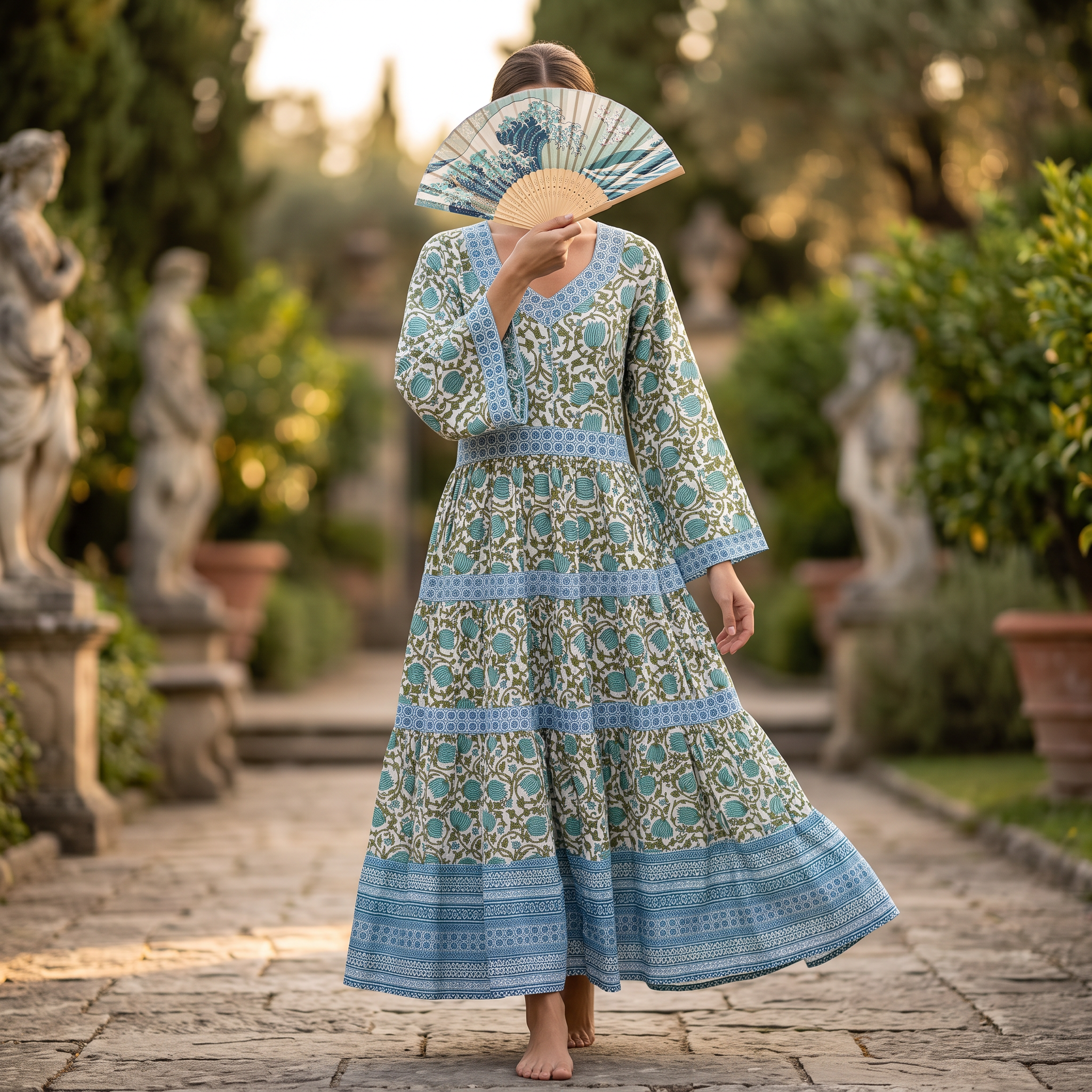 S/M Huda  Printed Cotton Dress 57" Long Jalabiya TNY 759