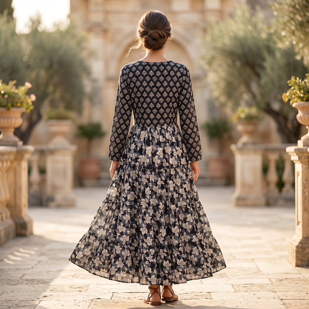 L-XL Cinderella Printed Cotton Dress 57" Long Jalabiya