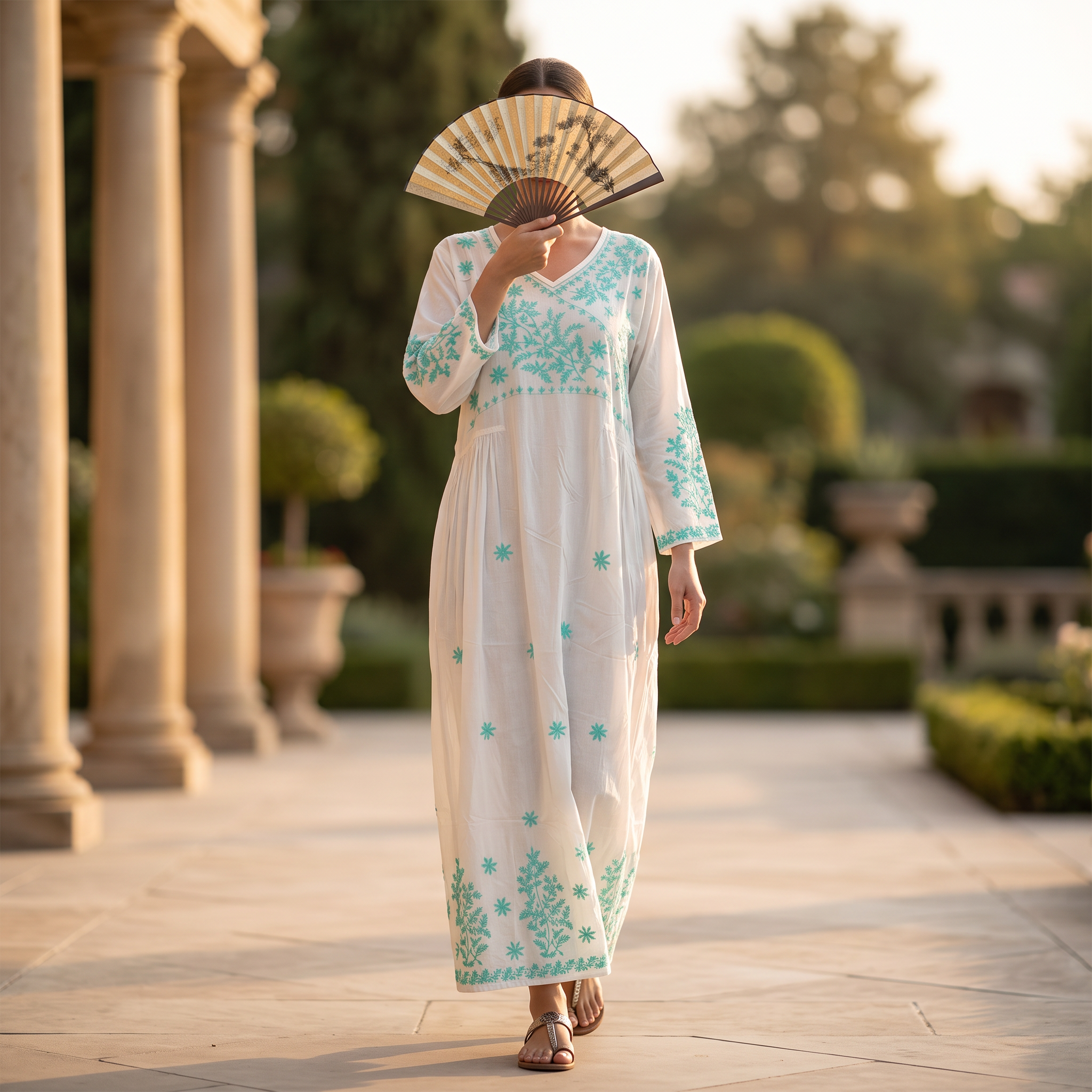 L/XL Lairah Printed Cotton Dress 57" Long Jalabiya RN 906