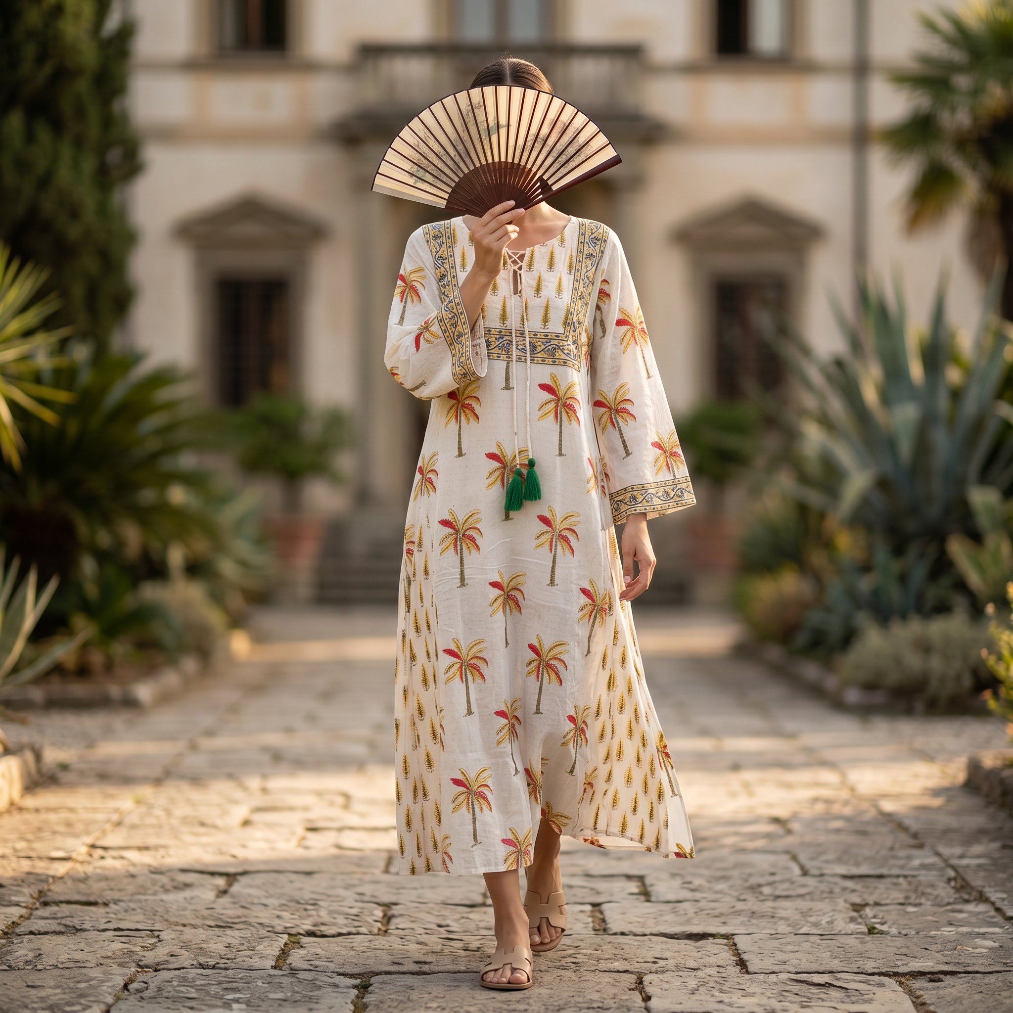 XS-S Anaya Crystal Printed Cotton Dress 54" Long Jalabiya