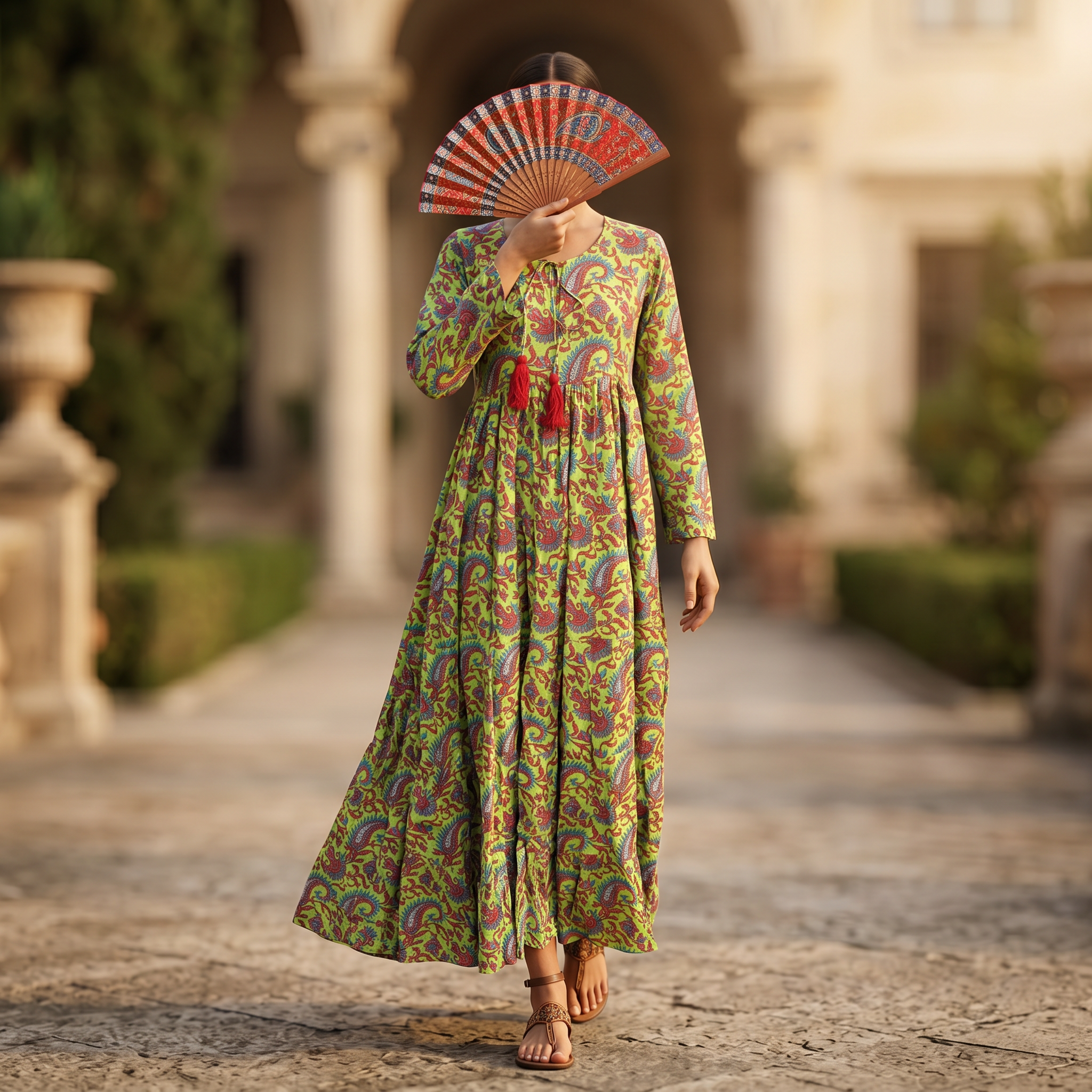 XS-S Razia Crystal Printed Cotton Dress 54" Long Jalabiya RN 169