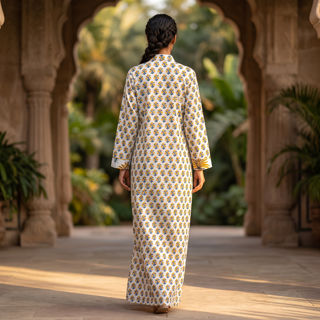 L/XL Crystal Singapore Printed Cotton Dress 57" Long Jalabiya TNY 870