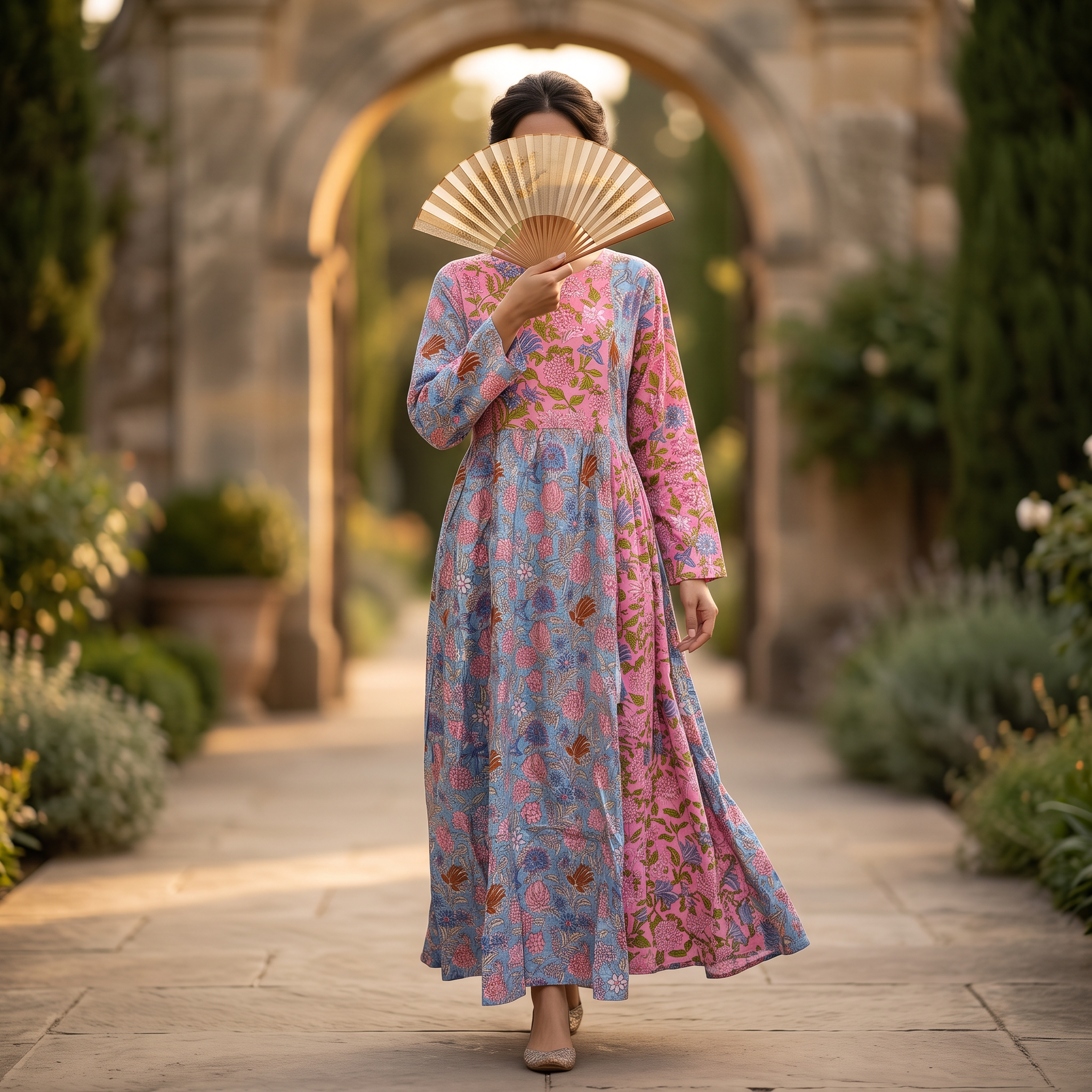 L/XL Amber Printed Cotton Dress 57" Long Jalabiya  TNY 787