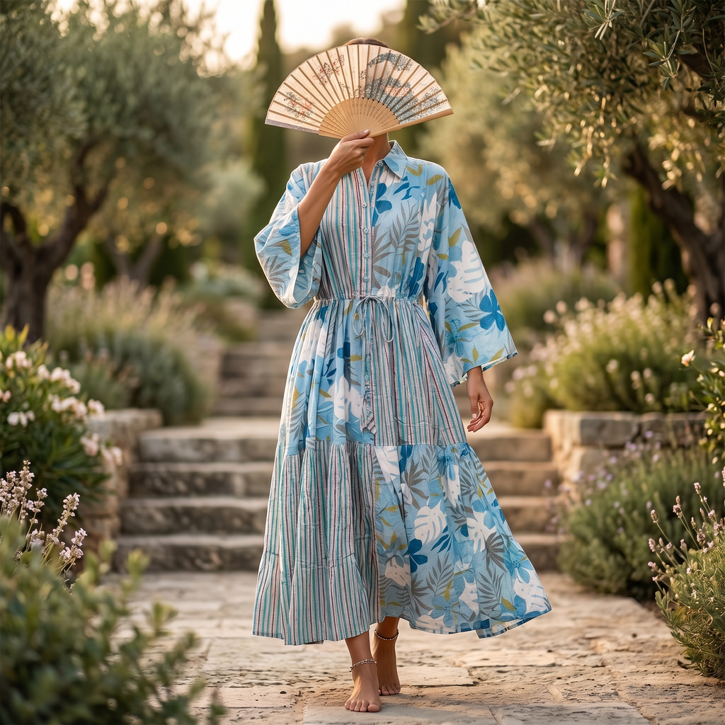 S-M Fatim Printed Cotton Dress 57" Long Jalabiya