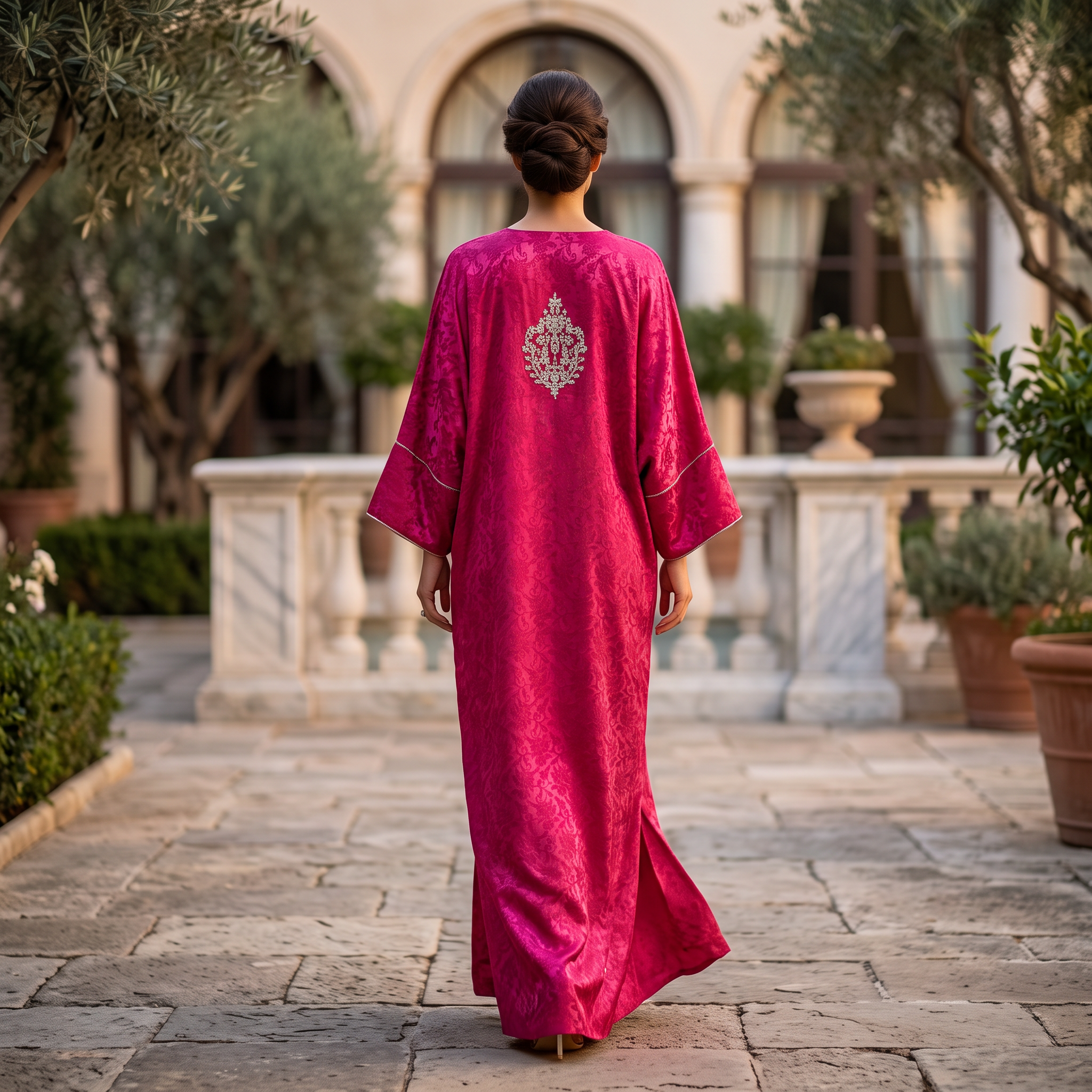 Silky Jacquard Kaftan Elegant Free-Size Luxury Abaya