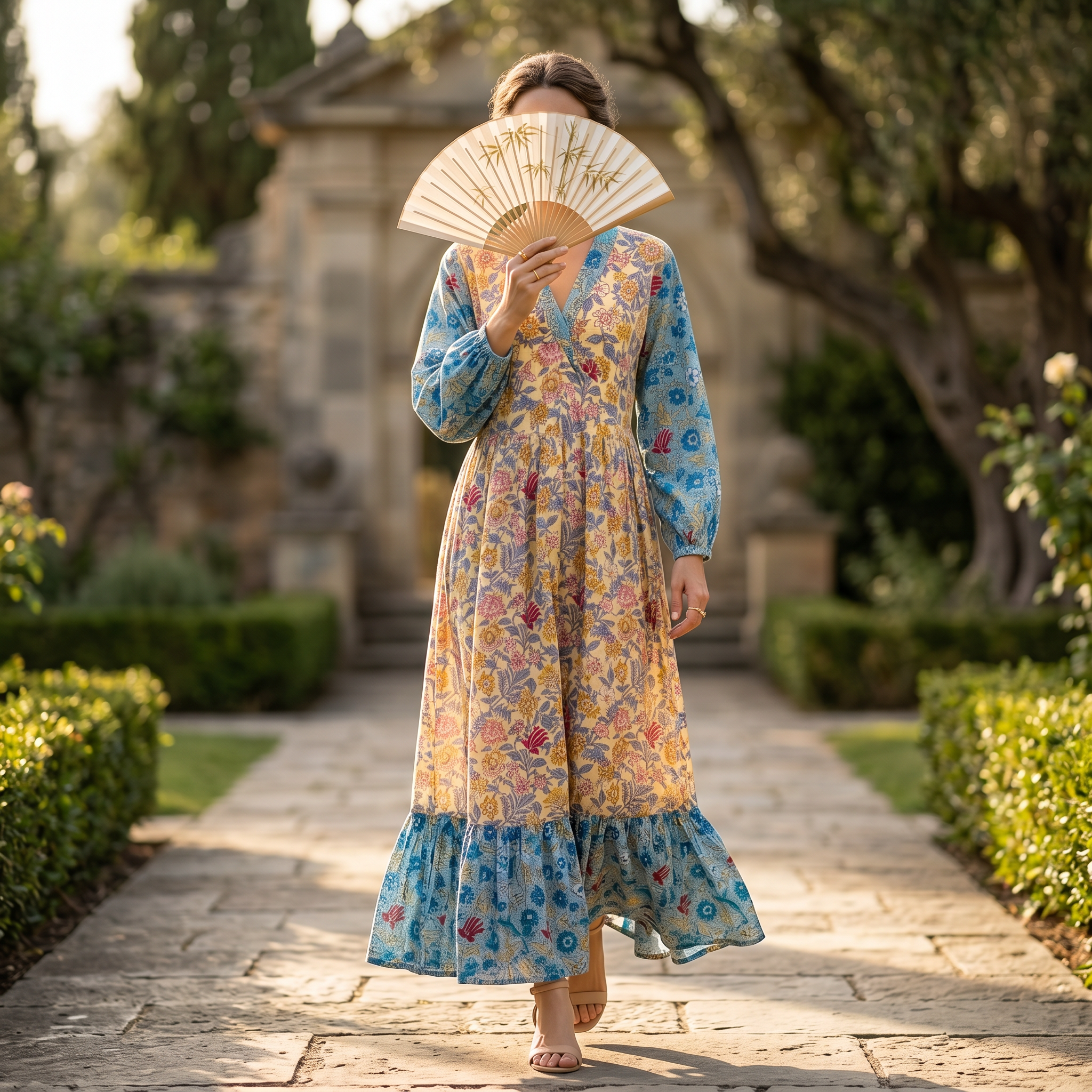 L-XL Bahira Printed Cotton Dress 57" Long Jalabiya