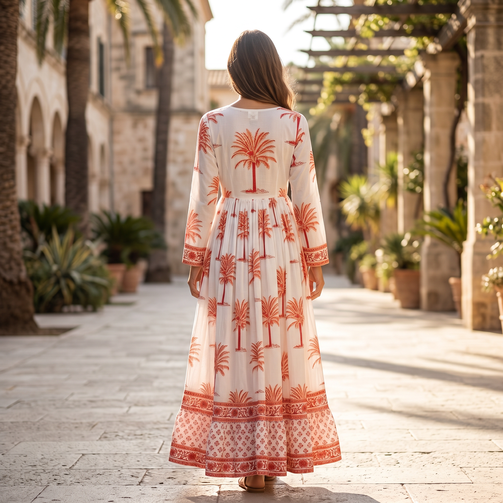 XS-S Haifa Printed Cotton Dress 54" Long Jalabiya TN 251