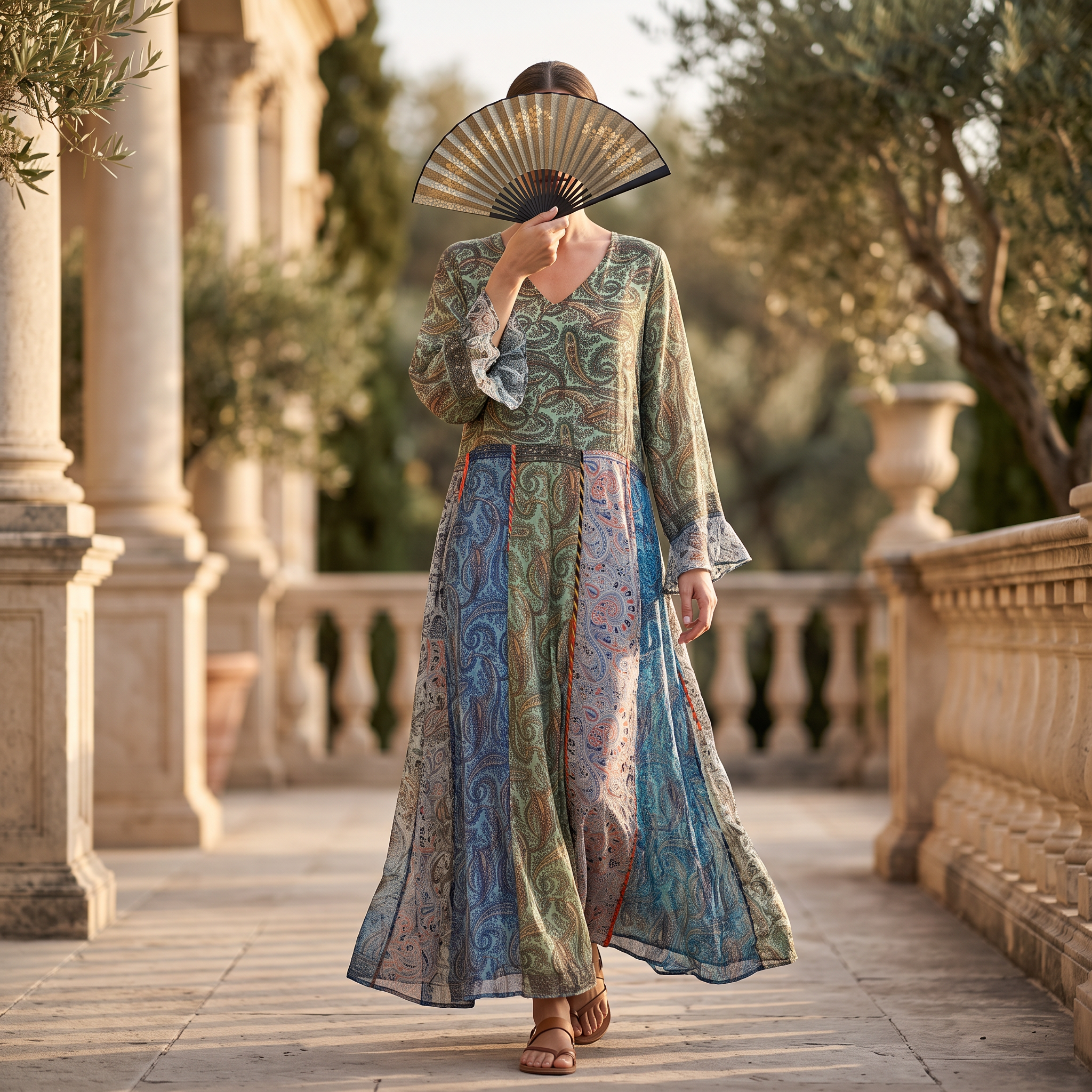 L/XL Zayna Silk Printed Cotton Dress 57" Long Jalabiya TN 515