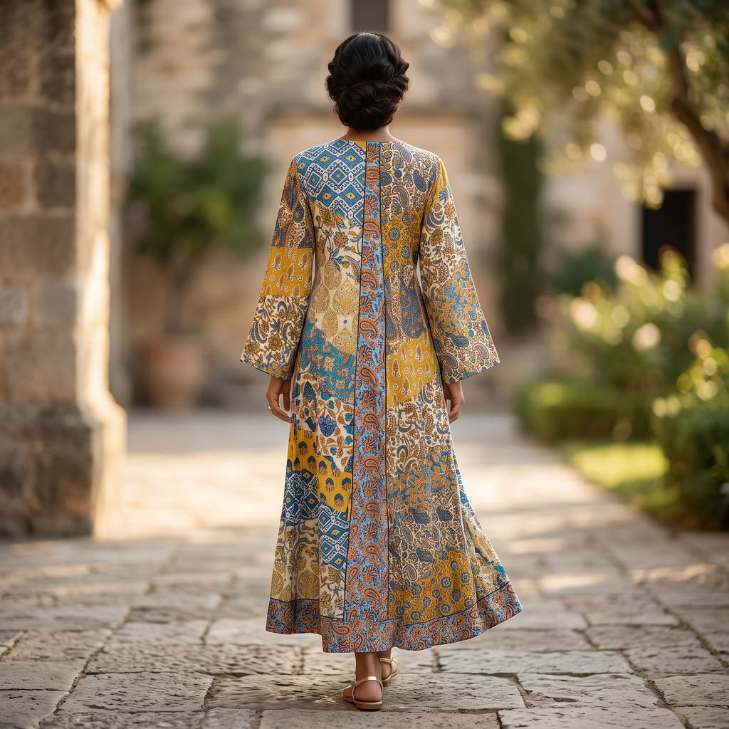 S/M Zeina Crystal  Cotton Printed Dress 57" Long Jalabiya RN 1038