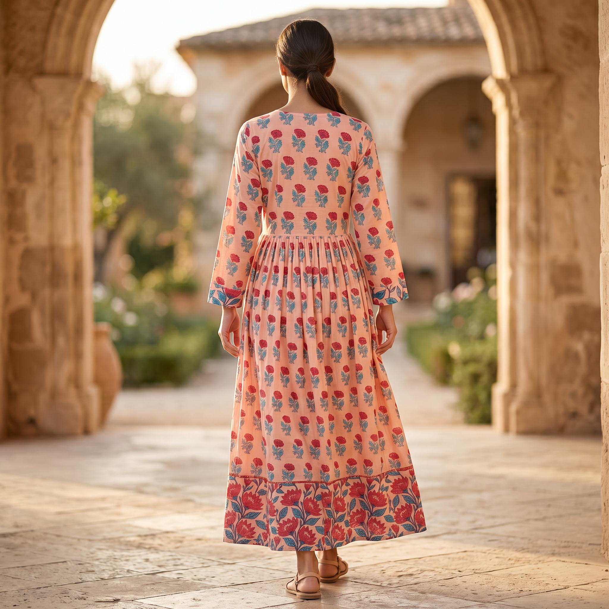 S-M Zaria Printed Cotton Dress 57" Long Jalabiya