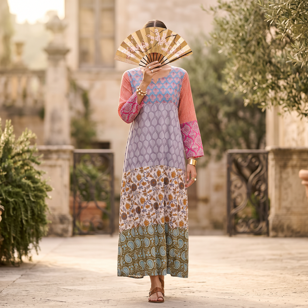 XS-S Bahira Printed Cotton Dress 54" Long Jalabiya  TNY 783