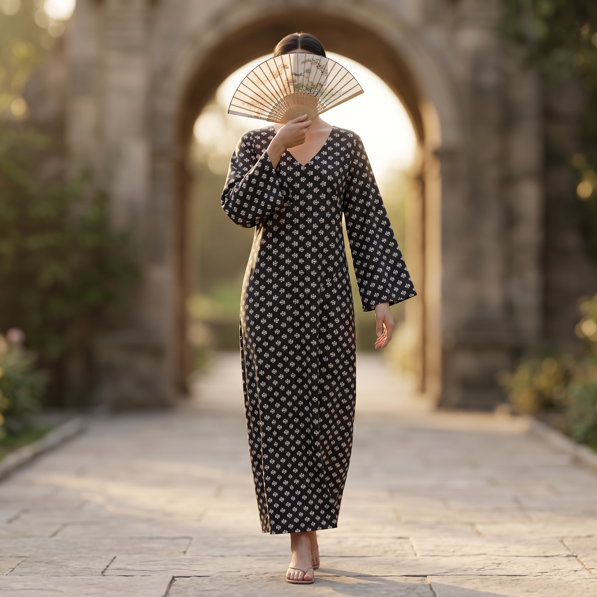XS.S Khadijah Printed Cotton Dress 54" Long Jalabiya TNY 722